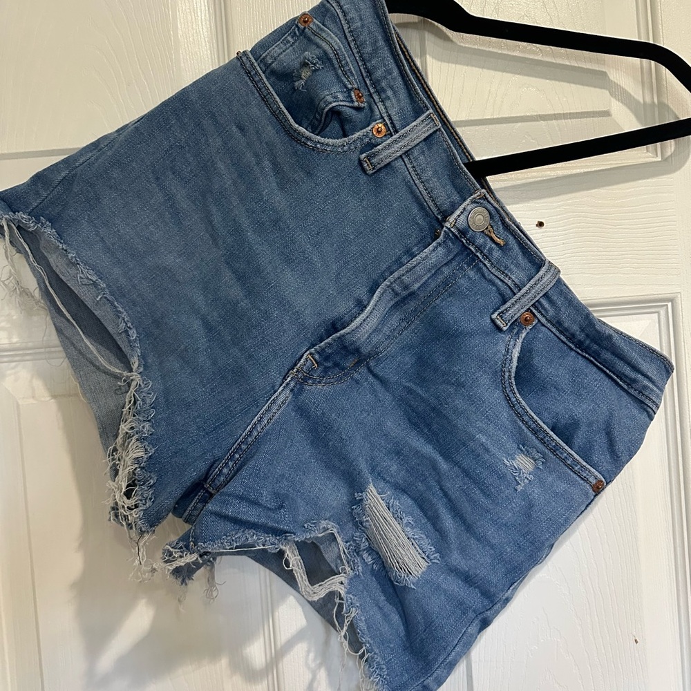 Levi's Blue Jean Shorts High-Waisted Frayed Hem